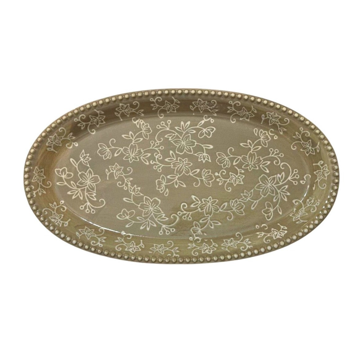 Keramik Essplatte Sandbraun Florales muster