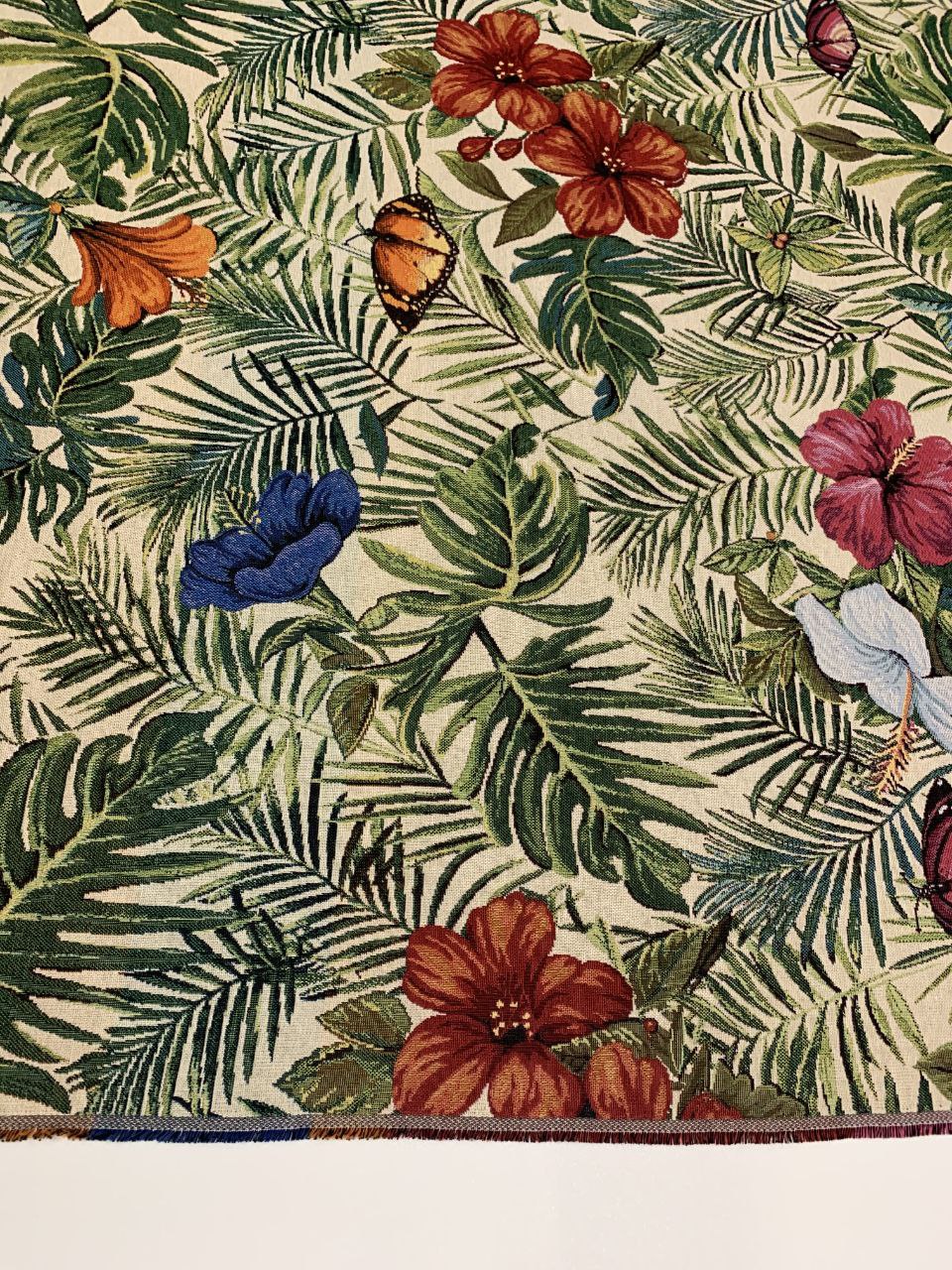 Gobelin Stoffe Blumenmuster Flora Fauna