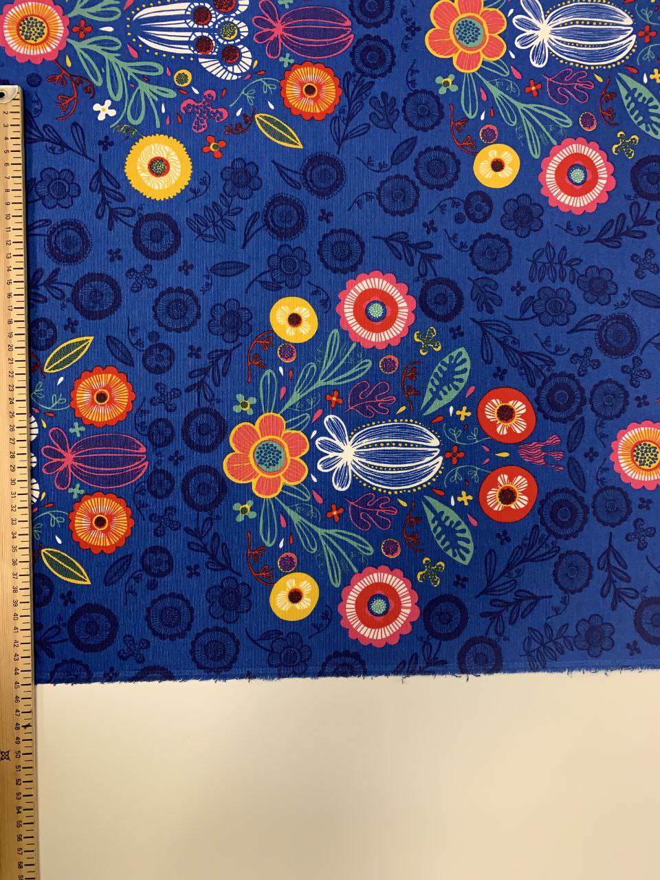 Ottoman Stoffe Bunte Blumen mit Blauem Hintergrund