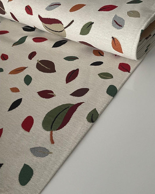 Gobelin Stoffe Motiv bunte Blätter weißer Hintergrund