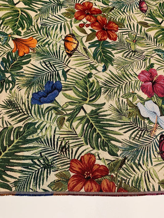 Gobelin Stoffe Blumenmuster Flora Fauna